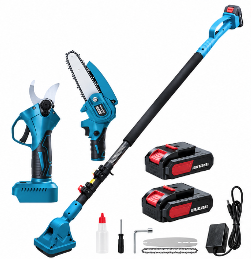 Foarfeca Electrica de Tuns Crengi 2 in 1 cu Mini Drujba si Tija Telescopica cu 2 Acumulatori HUS746 2